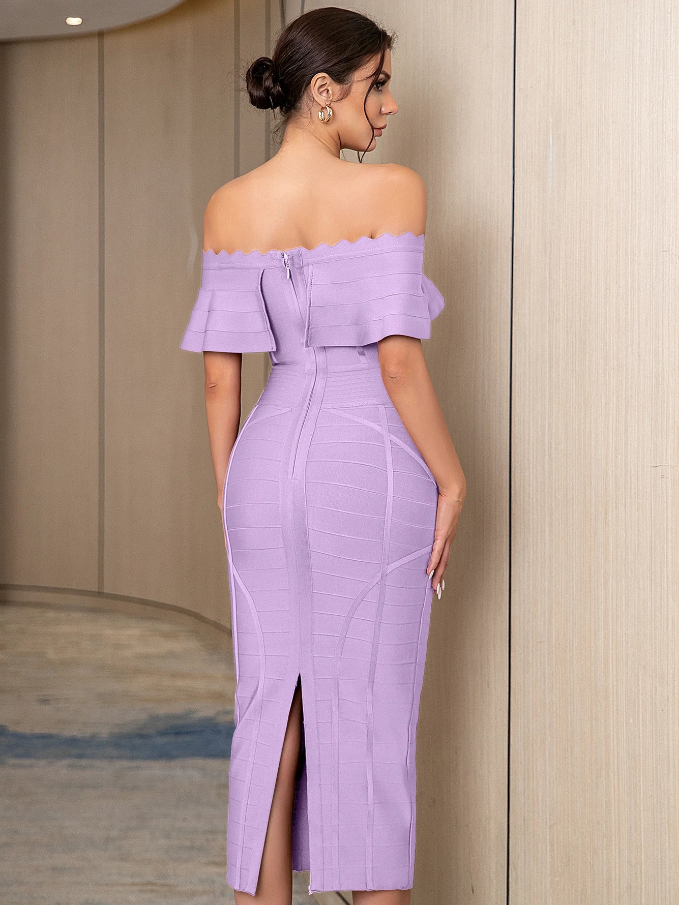 2024 New Fashion Summer Women Green Off Shoulder Bandage Dress Sexy Short Sleeve Midi Club Celebrity Night Runway Party Dresses - Image 6