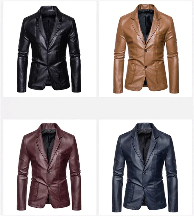 2024 New Men Business Casual Leather Jacket Black / khaki Fashion Male Suit Collar Coats Large Size 5XL Slim Fit Top - Image 11