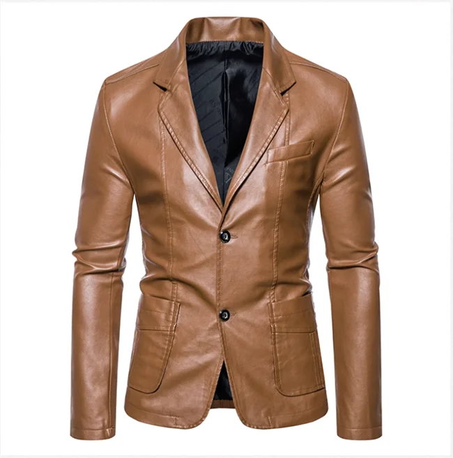 2024 New Men Business Casual Leather Jacket Black / khaki Fashion Male Suit Collar Coats Large Size 5XL Slim Fit Top - Image 12