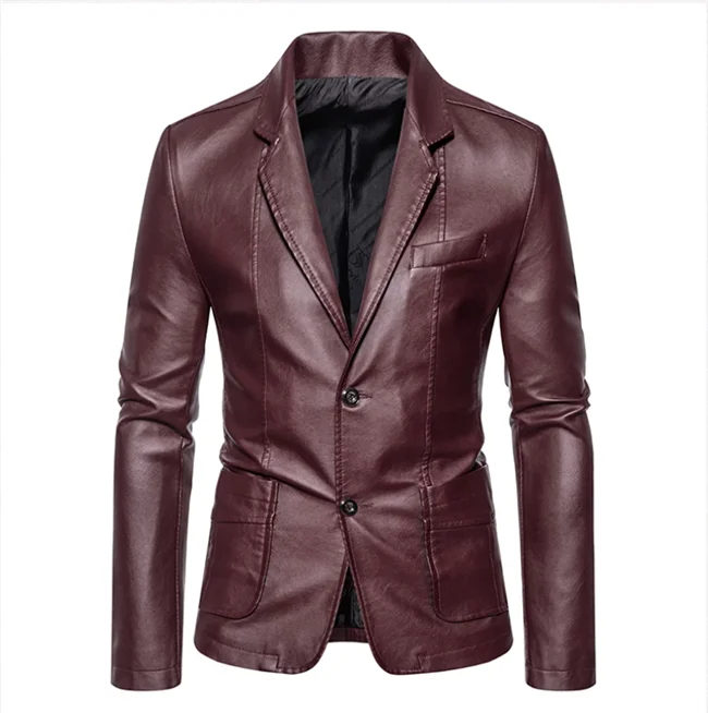 2024 New Men Business Casual Leather Jacket Black / khaki Fashion Male Suit Collar Coats Large Size 5XL Slim Fit Top - Image 16