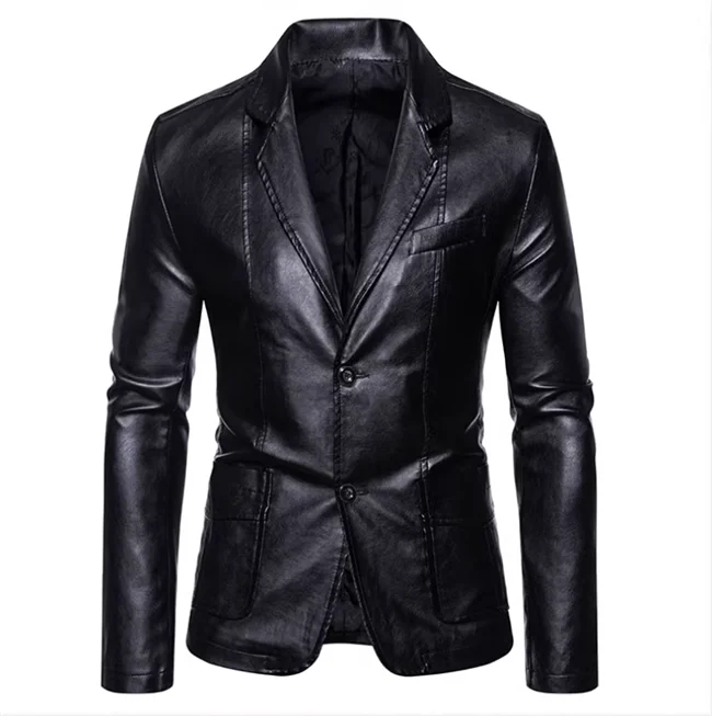 2024 New Men Business Casual Leather Jacket Black / khaki Fashion Male Suit Collar Coats Large Size 5XL Slim Fit Top - Image 19