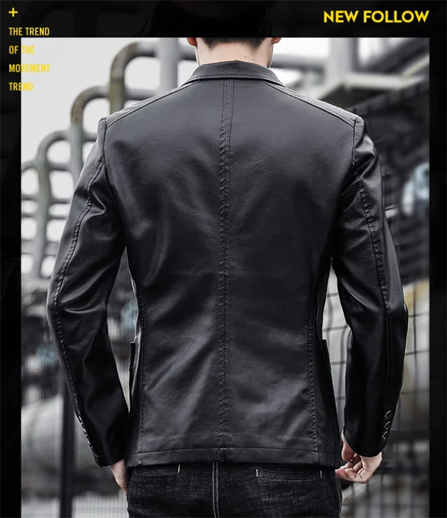 2024 New Men Business Casual Leather Jacket Black / khaki Fashion Male Suit Collar Coats Large Size 5XL Slim Fit Top - Image 21