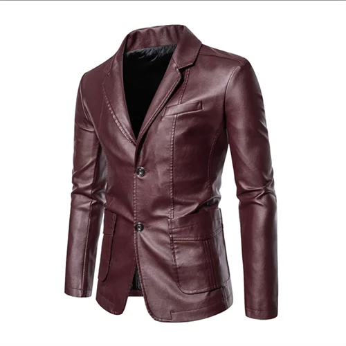 2024 New Men Business Casual Leather Jacket Black / khaki Fashion Male Suit Collar Coats Large Size 5XL Slim Fit Top - Image 29