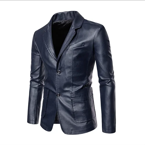 2024 New Men Business Casual Leather Jacket Black / khaki Fashion Male Suit Collar Coats Large Size 5XL Slim Fit Top - Image 30
