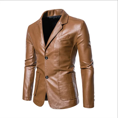 2024 New Men Business Casual Leather Jacket Black / khaki Fashion Male Suit Collar Coats Large Size 5XL Slim Fit Top - Image 31