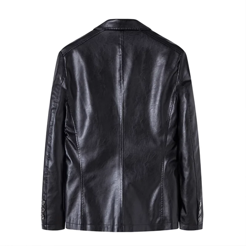 2024 New Men Business Casual Leather Jacket Black / khaki Fashion Male Suit Collar Coats Large Size 5XL Slim Fit Top - Image 5