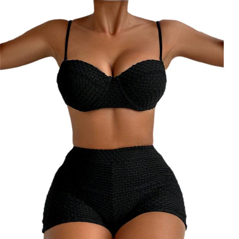 2024 New Swimsuit European and American Sexy Bikini Boxer Conservative Steel Bracket Separates Women's Swimwear Bikini - Image 5