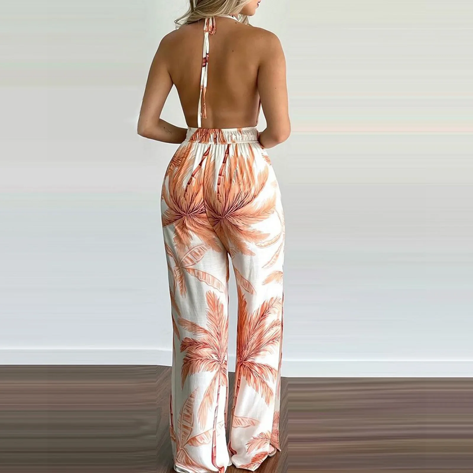2024 new women's dress wish suspender digital print sleeveless V-neck colorful jumpsuit for women - Image 2