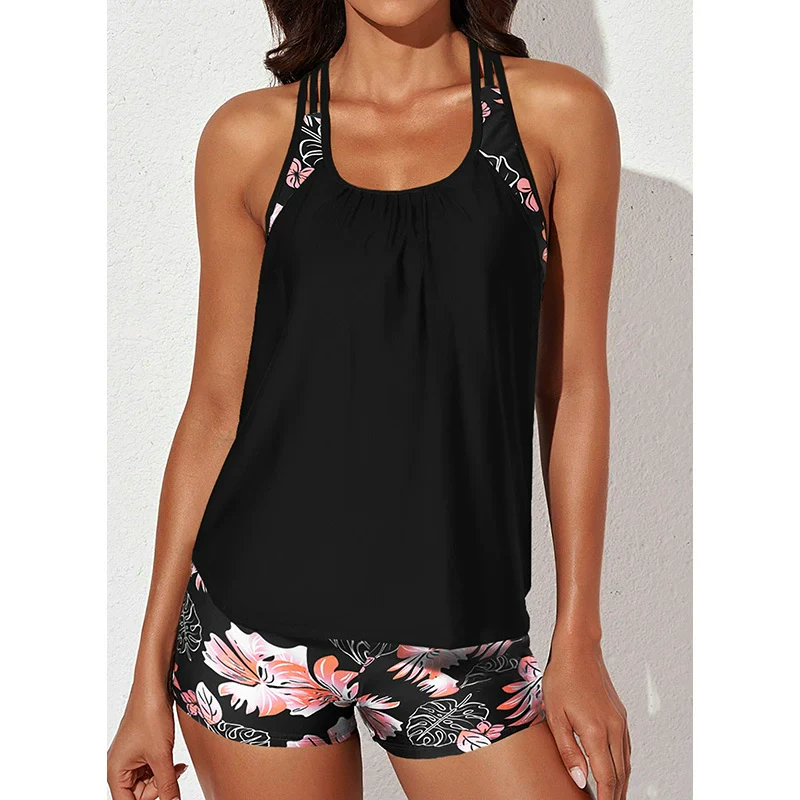 2024 Summer New Arrival Conservative Split Swimsuit Women's European and American Personalized Print Quick-Drying U-Collar Tankini Swimsuit Suit - Image 15