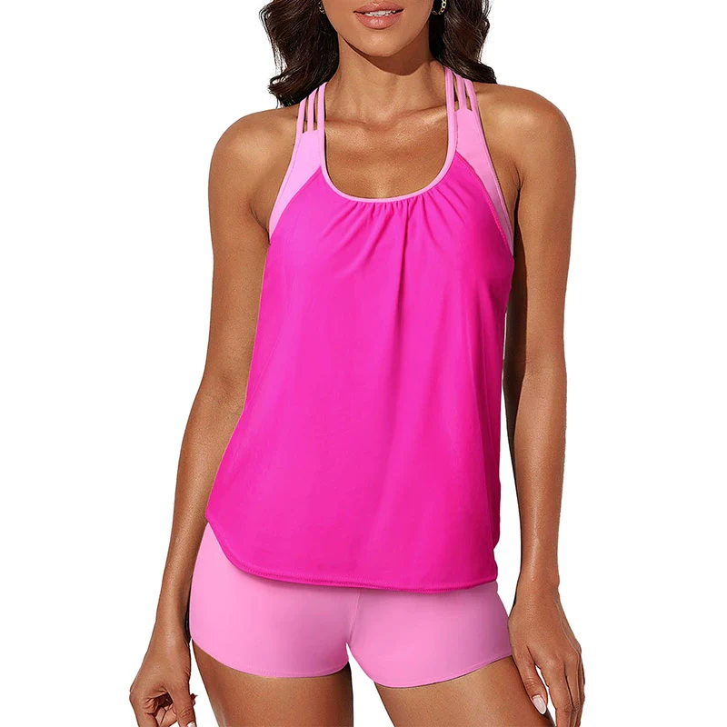 2024 Summer New Arrival Conservative Split Swimsuit Women's European and American Personalized Print Quick-Drying U-Collar Tankini Swimsuit Suit - Image 8