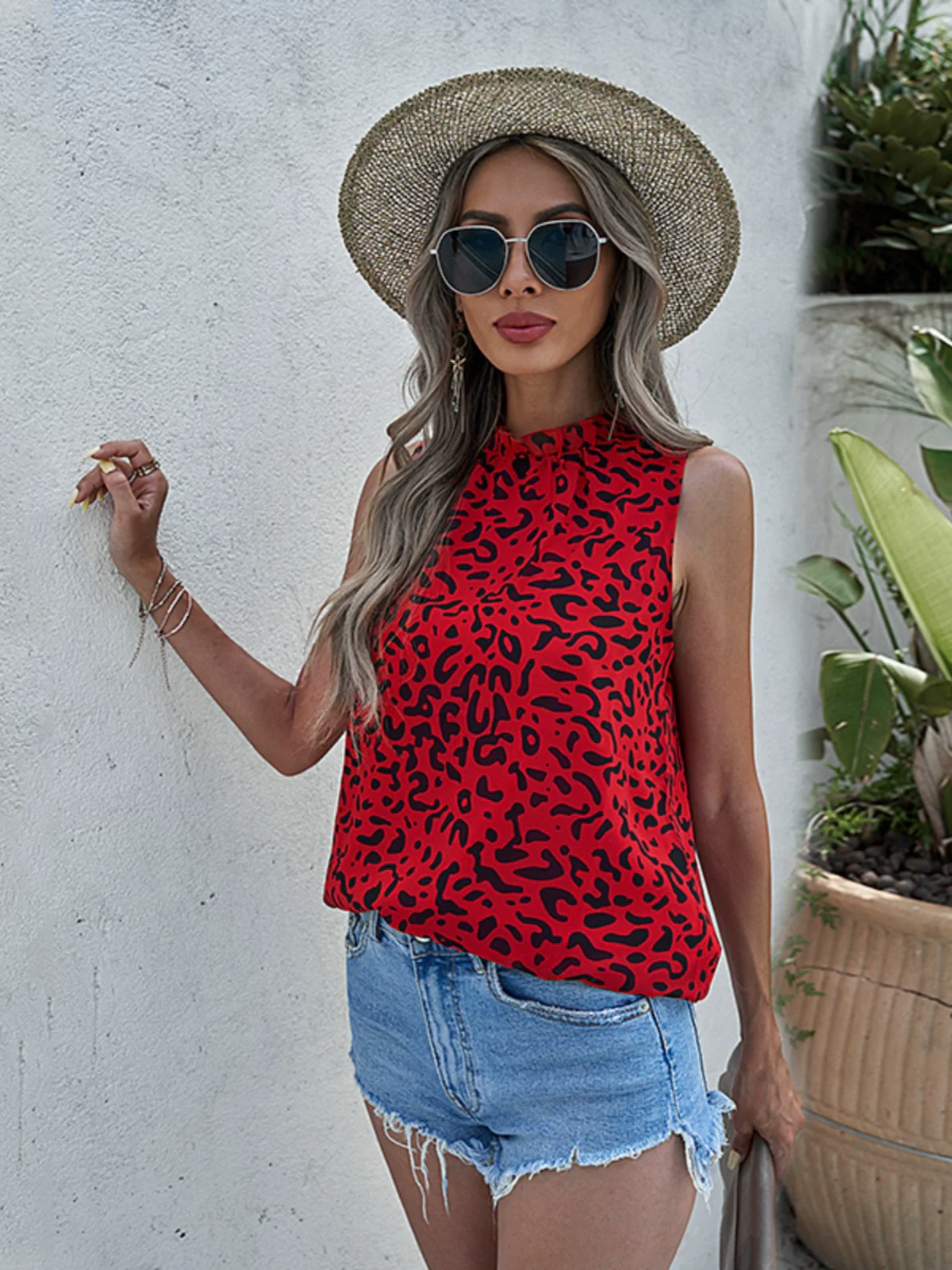 2024 Summer New Arrival Leopard Print Print Vest Women Fashion Fashion round Neck Pullover Sleeveless Pullover Tops Women - Image 3