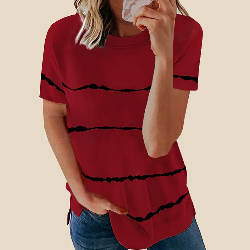 2024 Summer New Arrival Shoulder Stripes Short Sleeve T-shirt Female Fashion Casual Loose round Neck Pullover Three Quarter Sleeve Tops