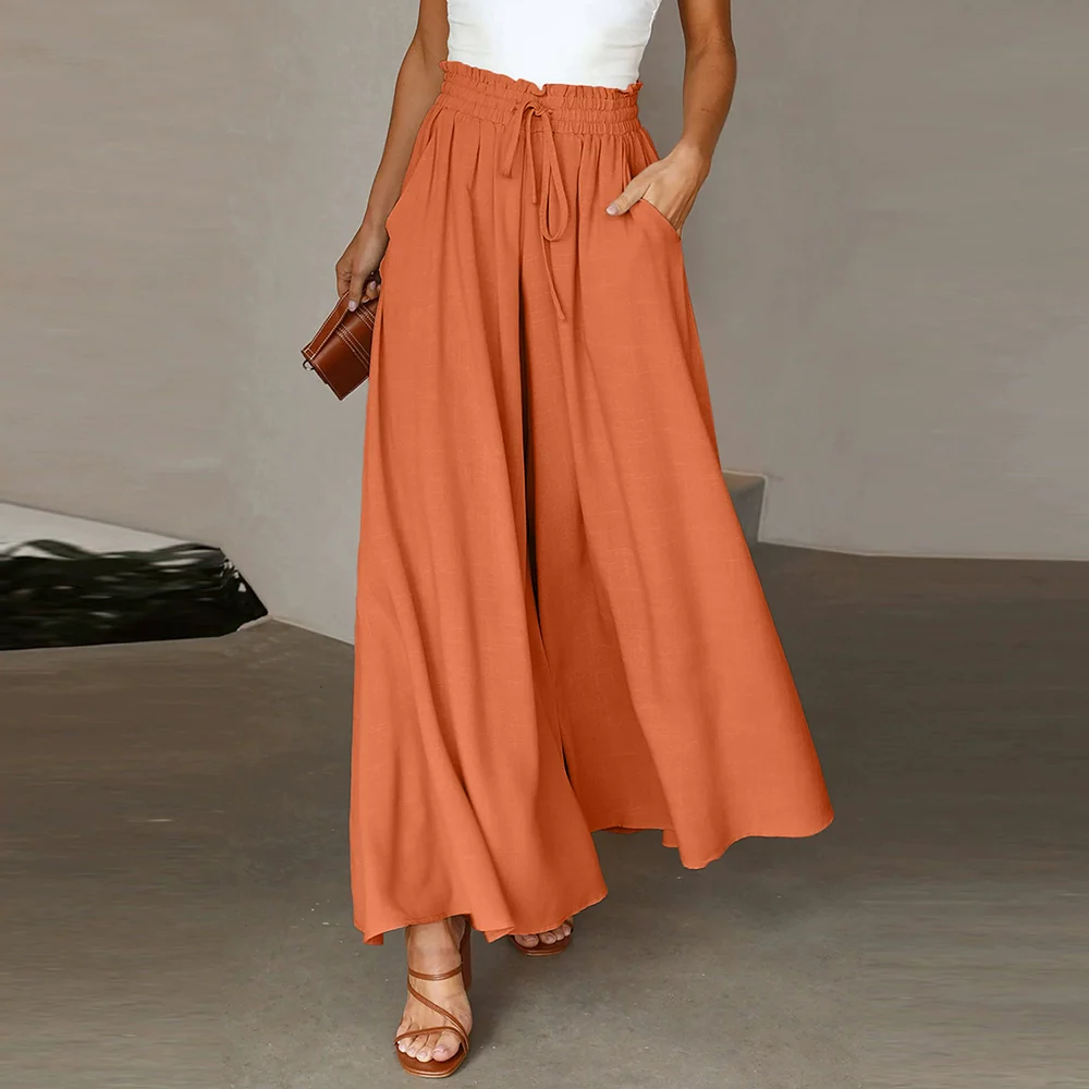2024 Summer New Arrival Women's Casual Pants European and American Personalized Pure Color Elastic Waistband High Waist Thin Wide-Leg Pants Women - Image 10