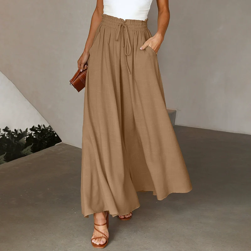 2024 Summer New Arrival Women's Casual Pants European and American Personalized Pure Color Elastic Waistband High Waist Thin Wide-Leg Pants Women - Image 14