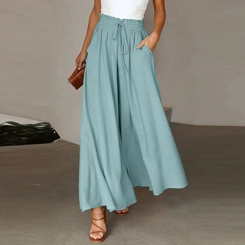 2024 Summer New Arrival Women's Casual Pants European and American Personalized Pure Color Elastic Waistband High Waist Thin Wide-Leg Pants Women - Image 15