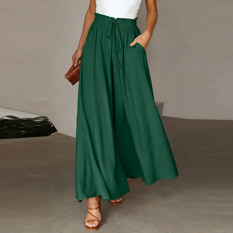 2024 Summer New Arrival Women's Casual Pants European and American Personalized Pure Color Elastic Waistband High Waist Thin Wide-Leg Pants Women - Image 16