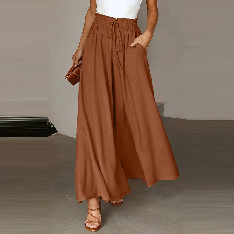 2024 Summer New Arrival Women's Casual Pants European and American Personalized Pure Color Elastic Waistband High Waist Thin Wide-Leg Pants Women - Image 17