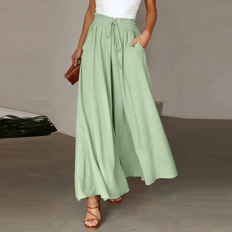 2024 Summer New Arrival Women's Casual Pants European and American Personalized Pure Color Elastic Waistband High Waist Thin Wide-Leg Pants Women - Image 18