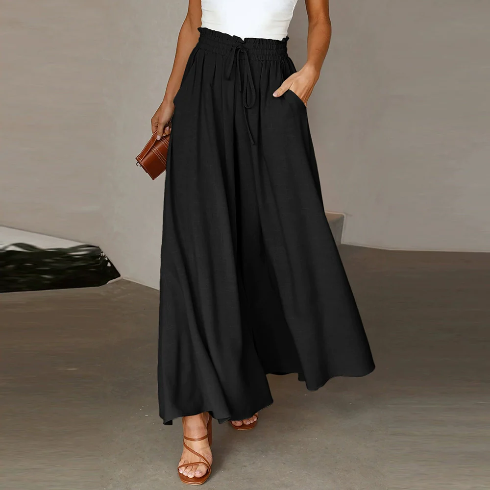 2024 Summer New Arrival Women's Casual Pants European and American Personalized Pure Color Elastic Waistband High Waist Thin Wide-Leg Pants Women - Image 8