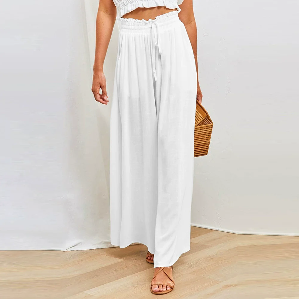 2024 Summer New Arrival Women's Casual Pants European and American Personalized Pure Color Elastic Waistband High Waist Thin Wide-Leg Pants Women - Image 9