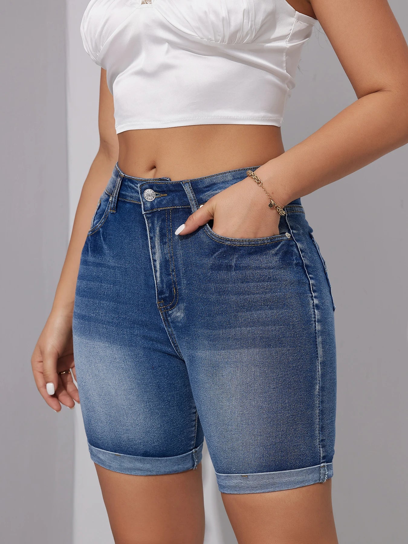 2024 Summer New High Waist Ripped Denim Shorts For Women Fashion Stretch Skinny Knee Length Jeans Shorts Casual Female Clothing - Image 3