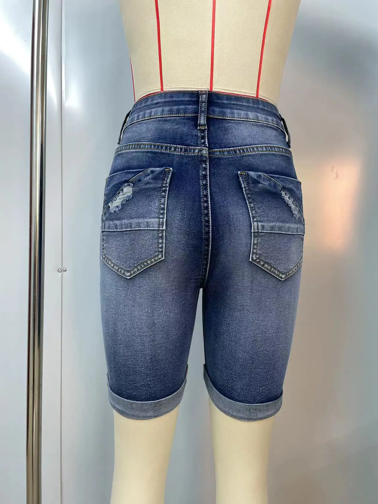 2024 Summer New High Waist Ripped Denim Shorts For Women Fashion Stretch Skinny Knee Length Jeans Shorts Casual Female Clothing - Image 6