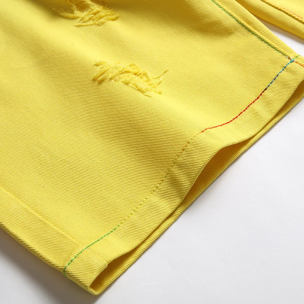 2024 Summer New Men Denim Shorts Fashion Fancy Gradient Color Jeans High Quality Elastic Ripped Slim Fit Straight Denim Shorts - Image 6