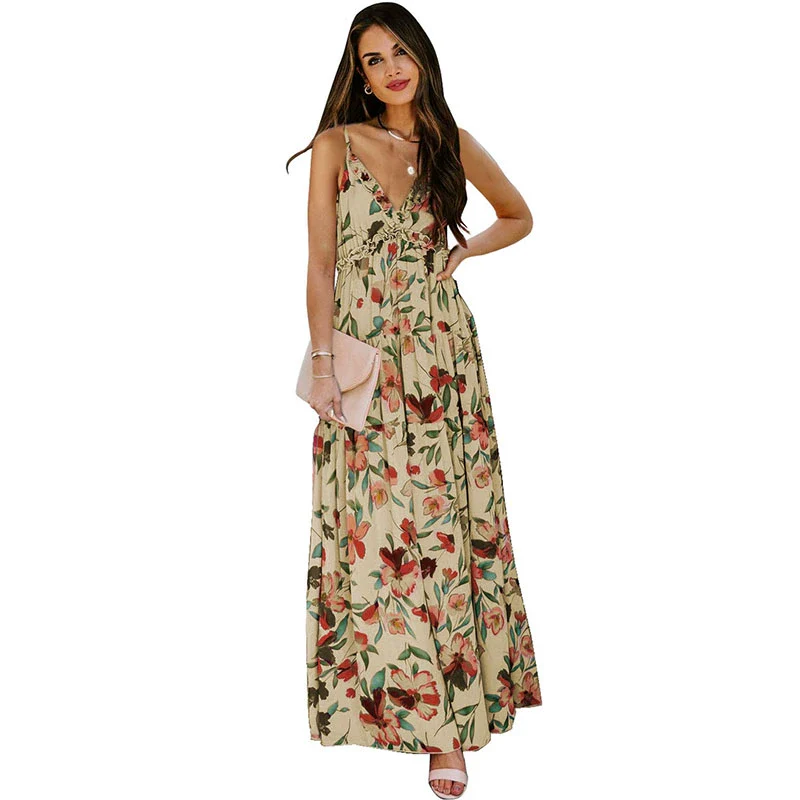2024 Summer New Sexy Sling Dress Women's Fashion Vacation Style Stylish Floral Print Pullover Long Dress Women - Image 12