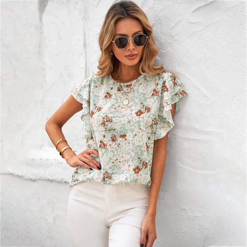 2024 Summer Short Sleeve Fashion Print Ins Chiffon Shirt - Image 11