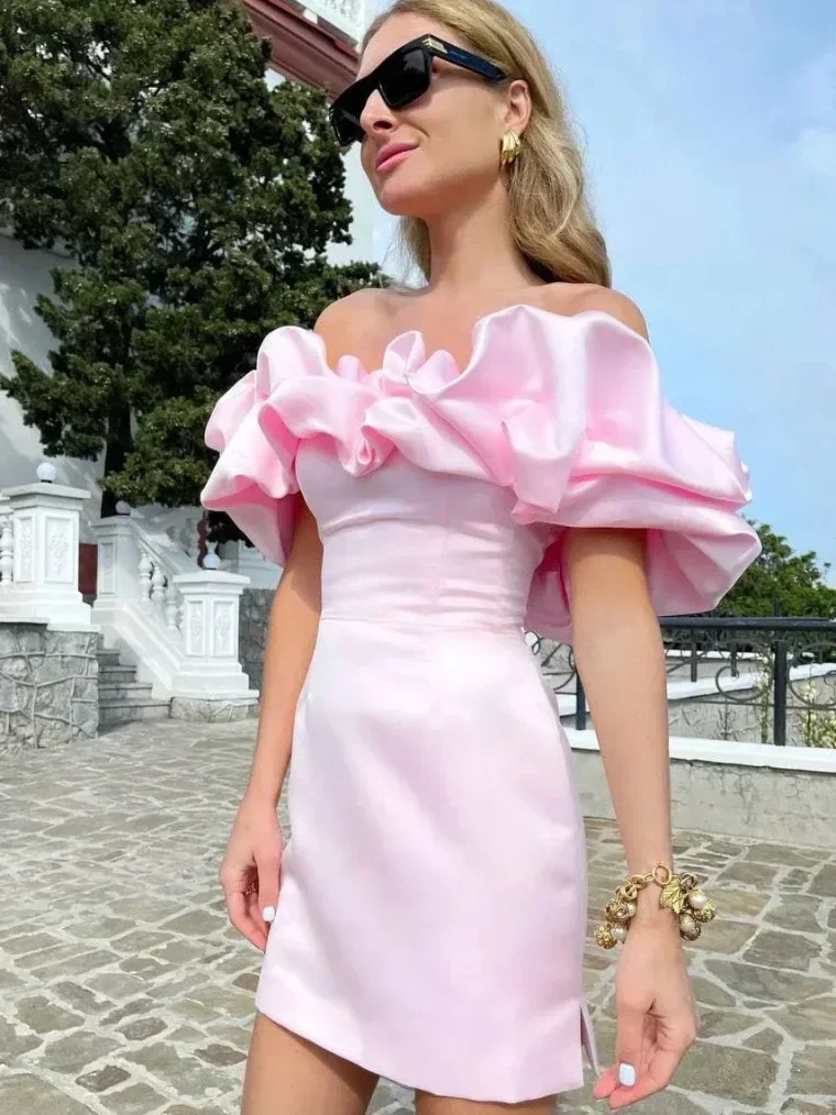 2024 Summer Women Ruffles Slash Neck Bodycon Package Hip Party Dress Sexy Streetwear Backless Strapless Mini Evening Dresses Y2K - Image 7