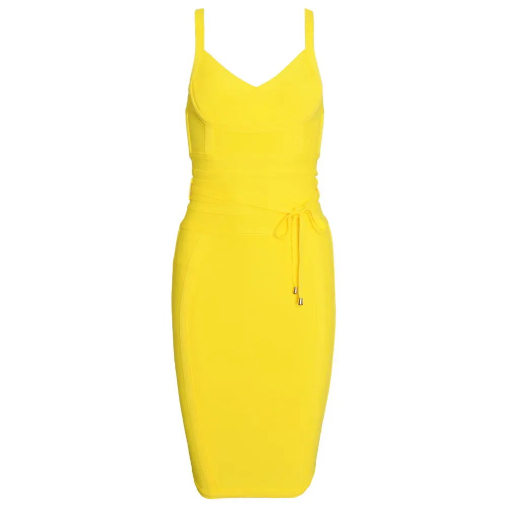 2024 women white summer mid-length dress Sexy Lady Belt Spaghetti Strap Bandage Dress Party Club V Neck Bodycon - Image 17