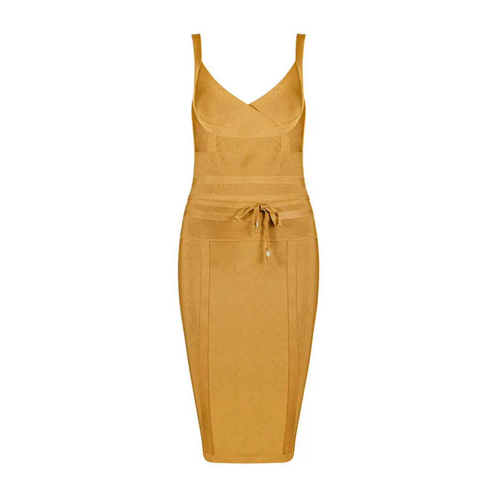 2024 women white summer mid-length dress Sexy Lady Belt Spaghetti Strap Bandage Dress Party Club V Neck Bodycon - Image 9