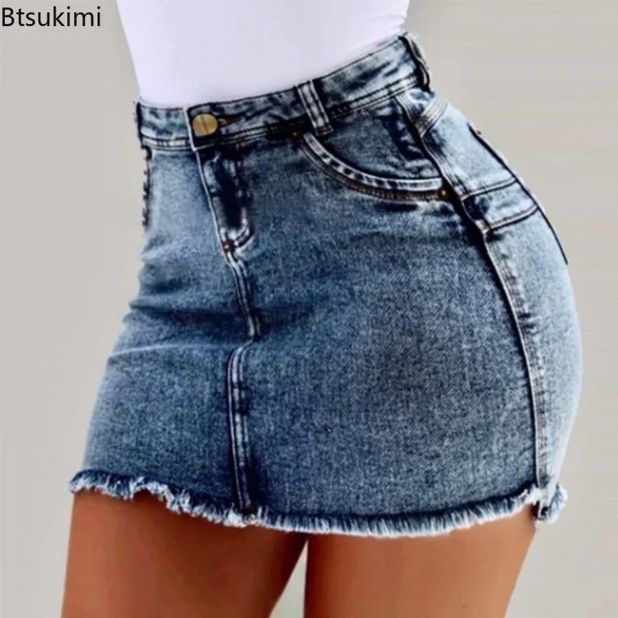 2024 Women's Summer High Waisted Mini Denim Skirt Sexy Ladies Club Party Wear Slim Bodycon Short Jeans Skirt Denim Skirt Female - Image 2