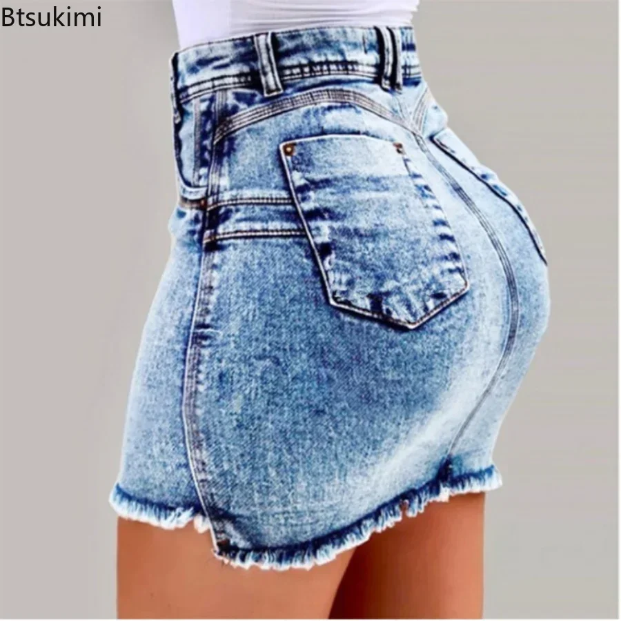 2024 Women's Summer High Waisted Mini Denim Skirt Sexy Ladies Club Party Wear Slim Bodycon Short Jeans Skirt Denim Skirt Female - Image 5