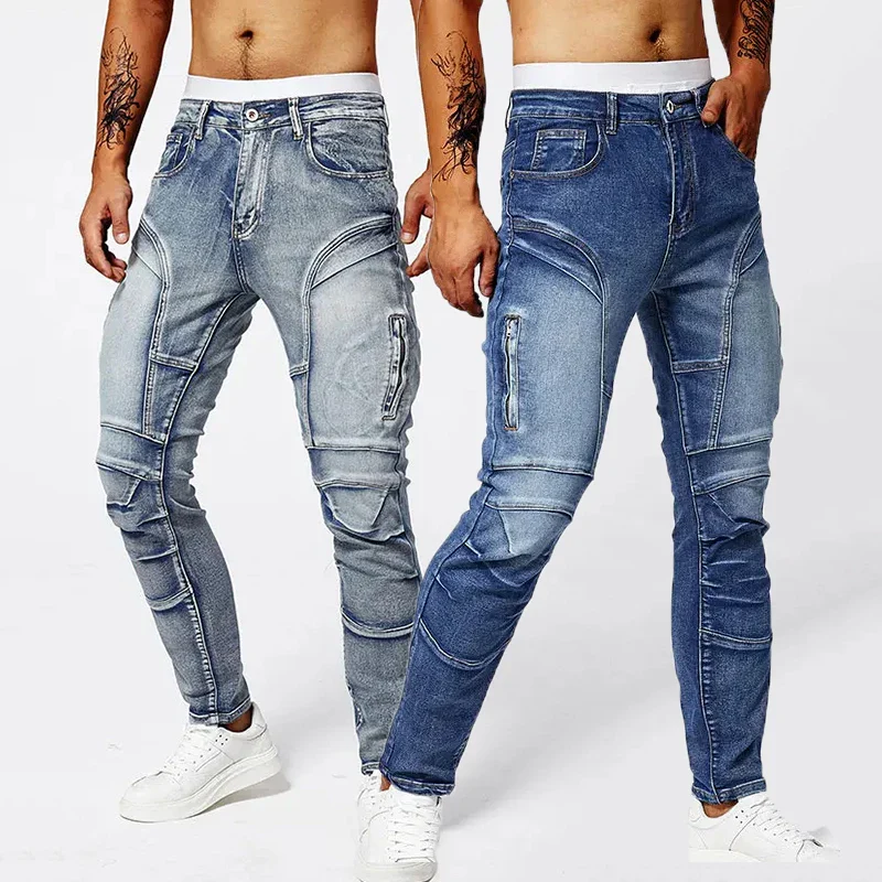 2025 Elastic Jeans Mens Small Straight Leg Denim Pants Outdoor Casual Motorcycle Pants High Street Classic High Quality Jeans