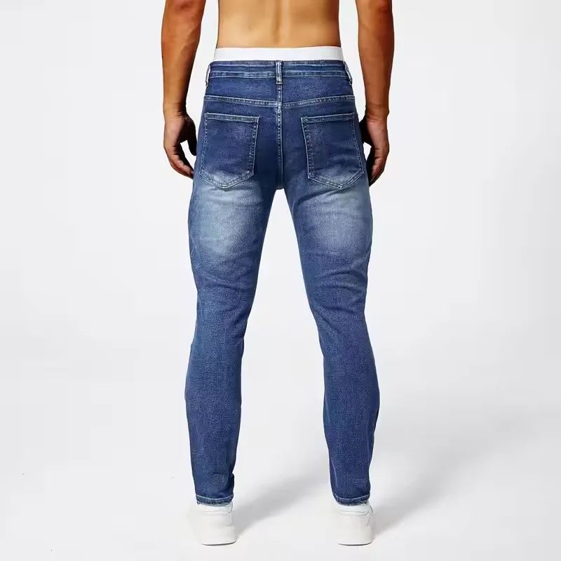 2025 Elastic Jeans Mens Small Straight Leg Denim Pants Outdoor Casual Motorcycle Pants High Street Classic High Quality Jeans - Image 3