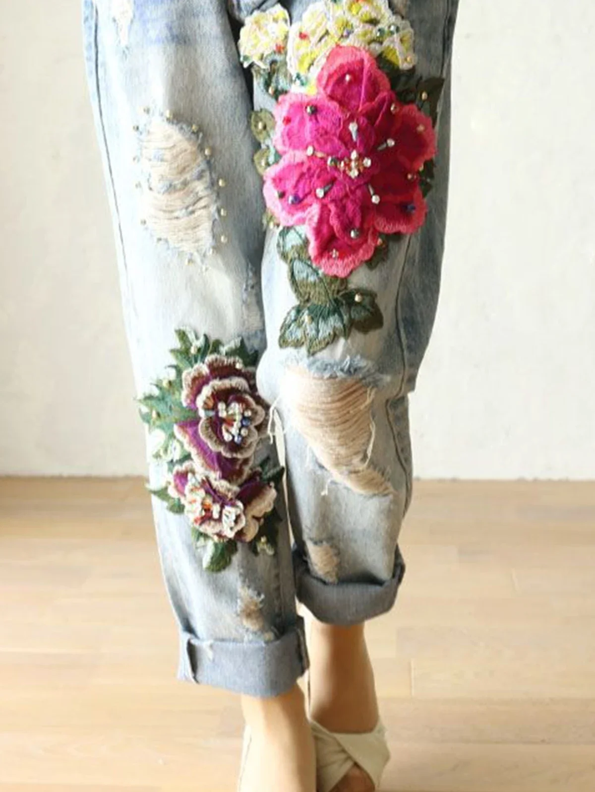 2025 Fashion Jeans For Women Summer Casual Floral Embroidery Denim Trousers Ladies Elegant New Females Loose Harem Pants - Image 2