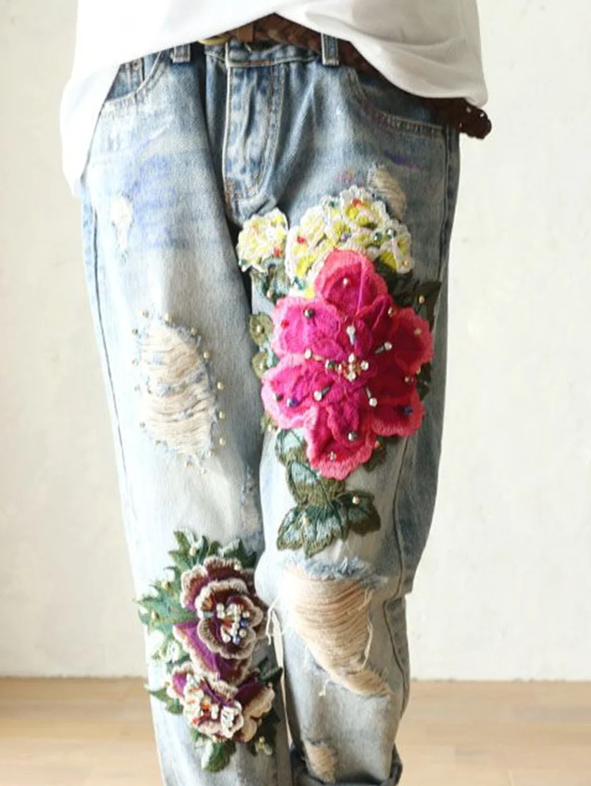 2025 Fashion Jeans For Women Summer Casual Floral Embroidery Denim Trousers Ladies Elegant New Females Loose Harem Pants - Image 3