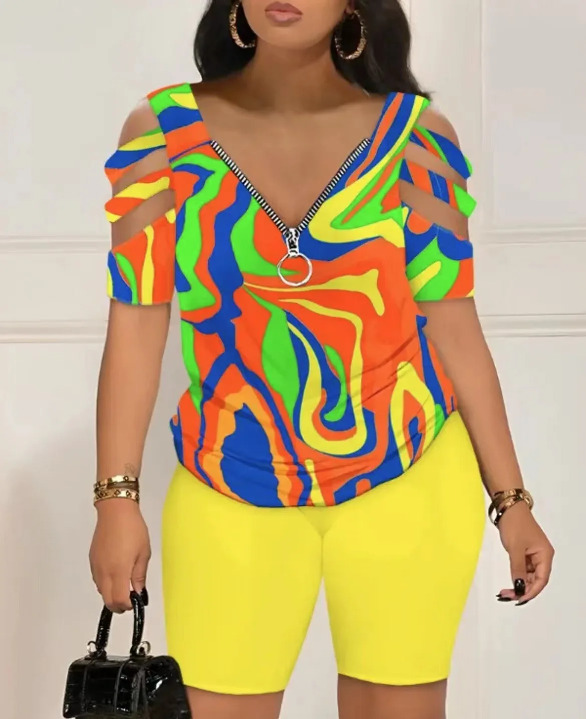 2025 Fashion Sexy Out T Shirt And Shorts 2 Piece Sets Women Outfit Summer Casual Loose Print T Shirts Two Piece Set For Women - Image 10