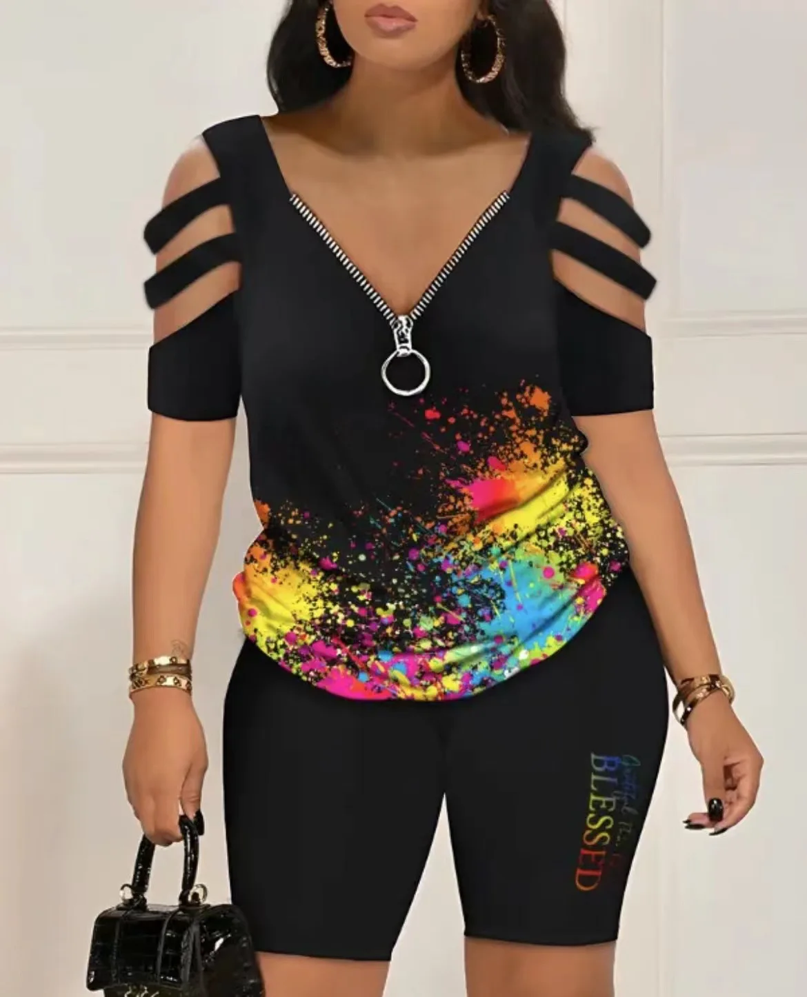 2025 Fashion Sexy Out T Shirt And Shorts 2 Piece Sets Women Outfit Summer Casual Loose Print T Shirts Two Piece Set For Women - Image 12