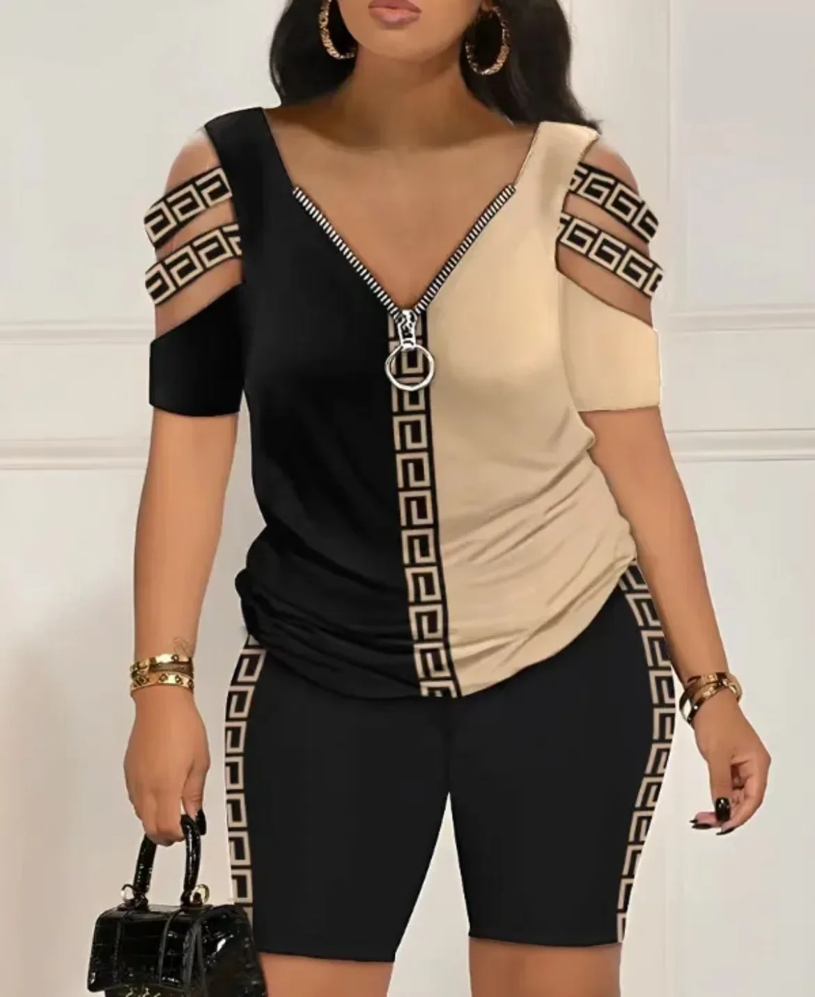 2025 Fashion Sexy Out T Shirt And Shorts 2 Piece Sets Women Outfit Summer Casual Loose Print T Shirts Two Piece Set For Women - Image 4