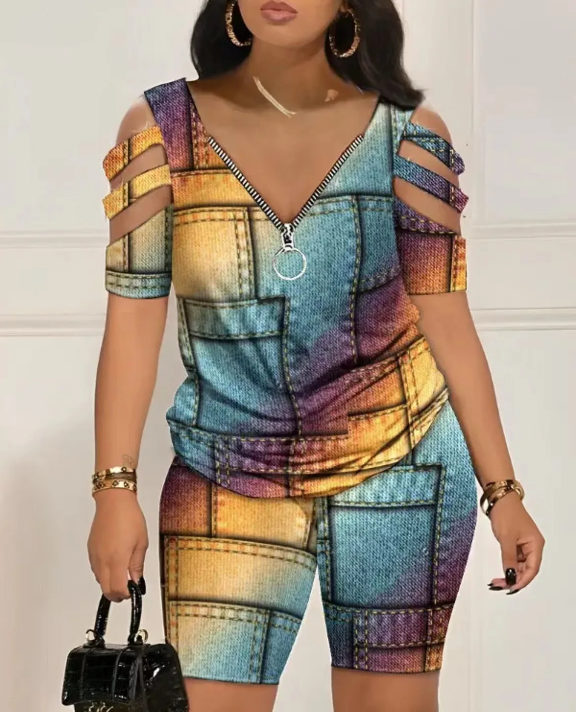 2025 Fashion Sexy Out T Shirt And Shorts 2 Piece Sets Women Outfit Summer Casual Loose Print T Shirts Two Piece Set For Women - Image 5