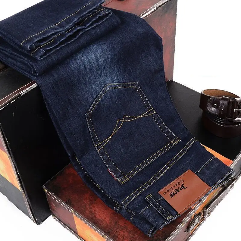 2025 Men NEW Men's Fashion Business Jeans Classic Style Casual Stretch Slim Jean Pants Male Brand Denim Trousers Black Blue Mens
