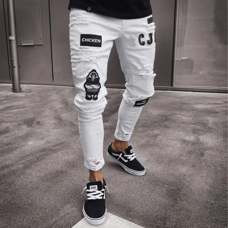 2025 Men Stylish Ripped Jeans Pants Biker Slim Straight Hip Hop Frayed Denim Trousers New Fashion Skinny Jeans Men European Size - Image 3