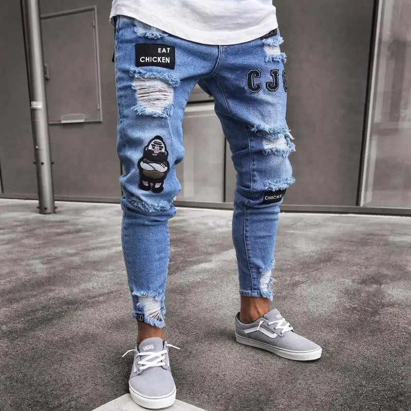 2025 Men Stylish Ripped Jeans Pants Biker Slim Straight Hip Hop Frayed Denim Trousers New Fashion Skinny Jeans Men European Size - Image 4
