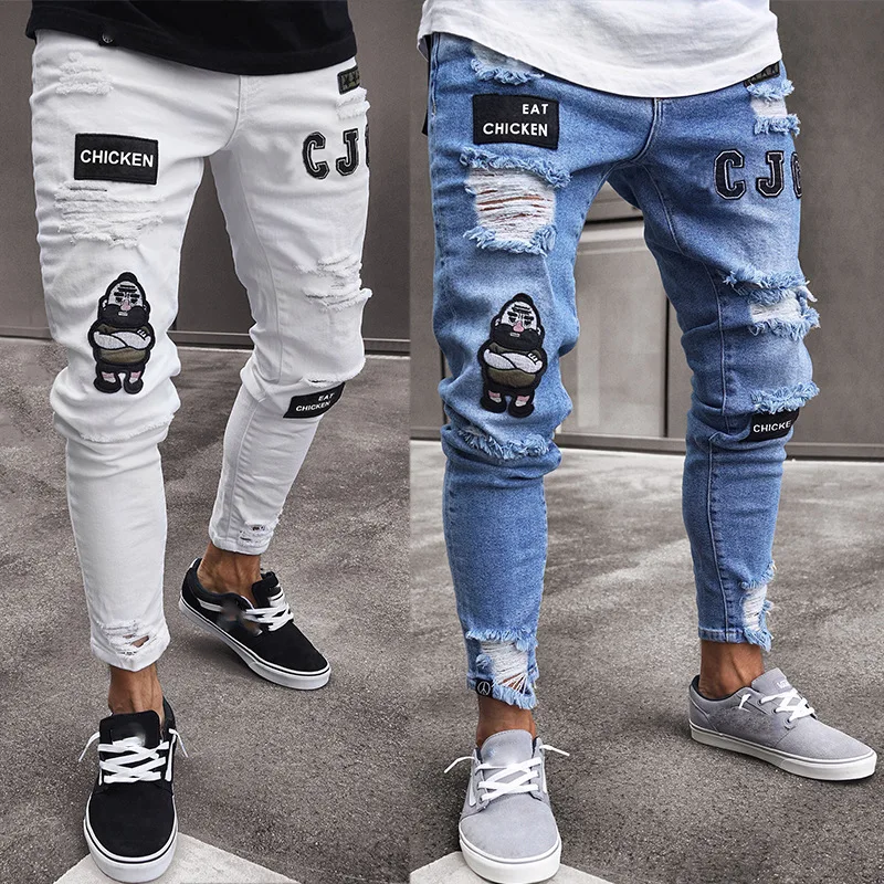 2025 Men Stylish Ripped Jeans Pants Biker Slim Straight Hip Hop Frayed Denim Trousers New Fashion Skinny Jeans Men European Size - Image 5