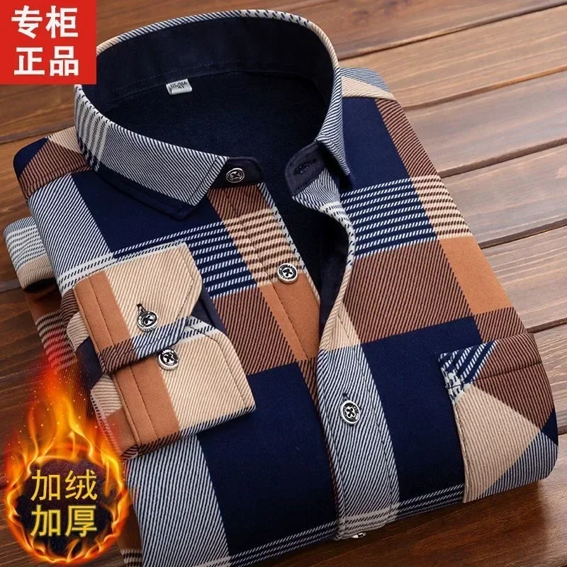 2025 Men's Autumn Winter Casual Fleece Plaid Shirt Fashion Soft Warm Turn Down Collar Long Sleeve Shirt Male High-Quality Tops - Image 11