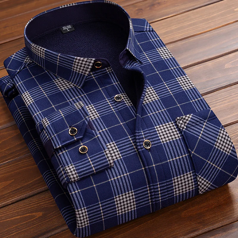 2025 Men's Autumn Winter Casual Fleece Plaid Shirt Fashion Soft Warm Turn Down Collar Long Sleeve Shirt Male High-Quality Tops - Image 12
