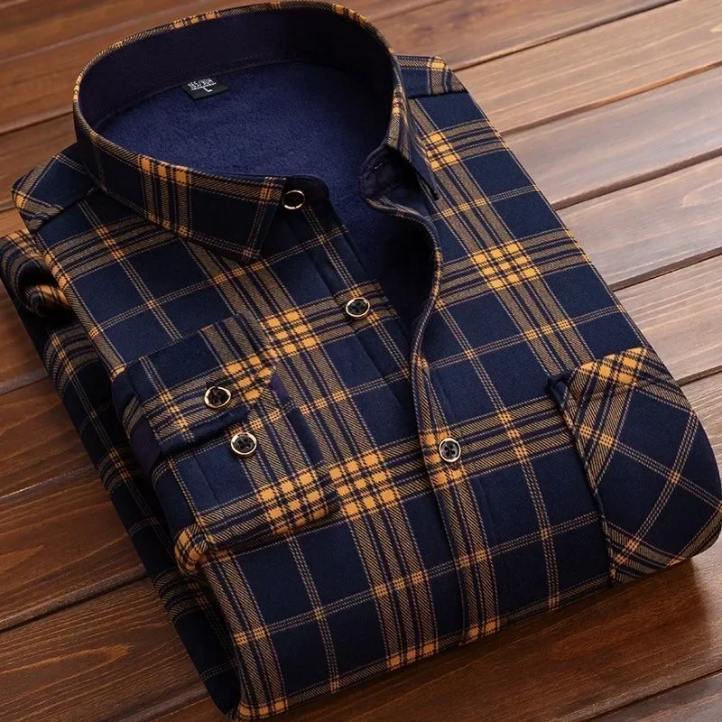 2025 Men's Autumn Winter Casual Fleece Plaid Shirt Fashion Soft Warm Turn Down Collar Long Sleeve Shirt Male High-Quality Tops - Image 15
