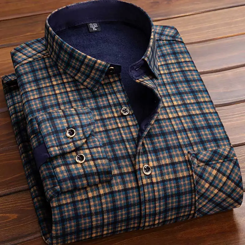 2025 Men's Autumn Winter Casual Fleece Plaid Shirt Fashion Soft Warm Turn Down Collar Long Sleeve Shirt Male High-Quality Tops - Image 18